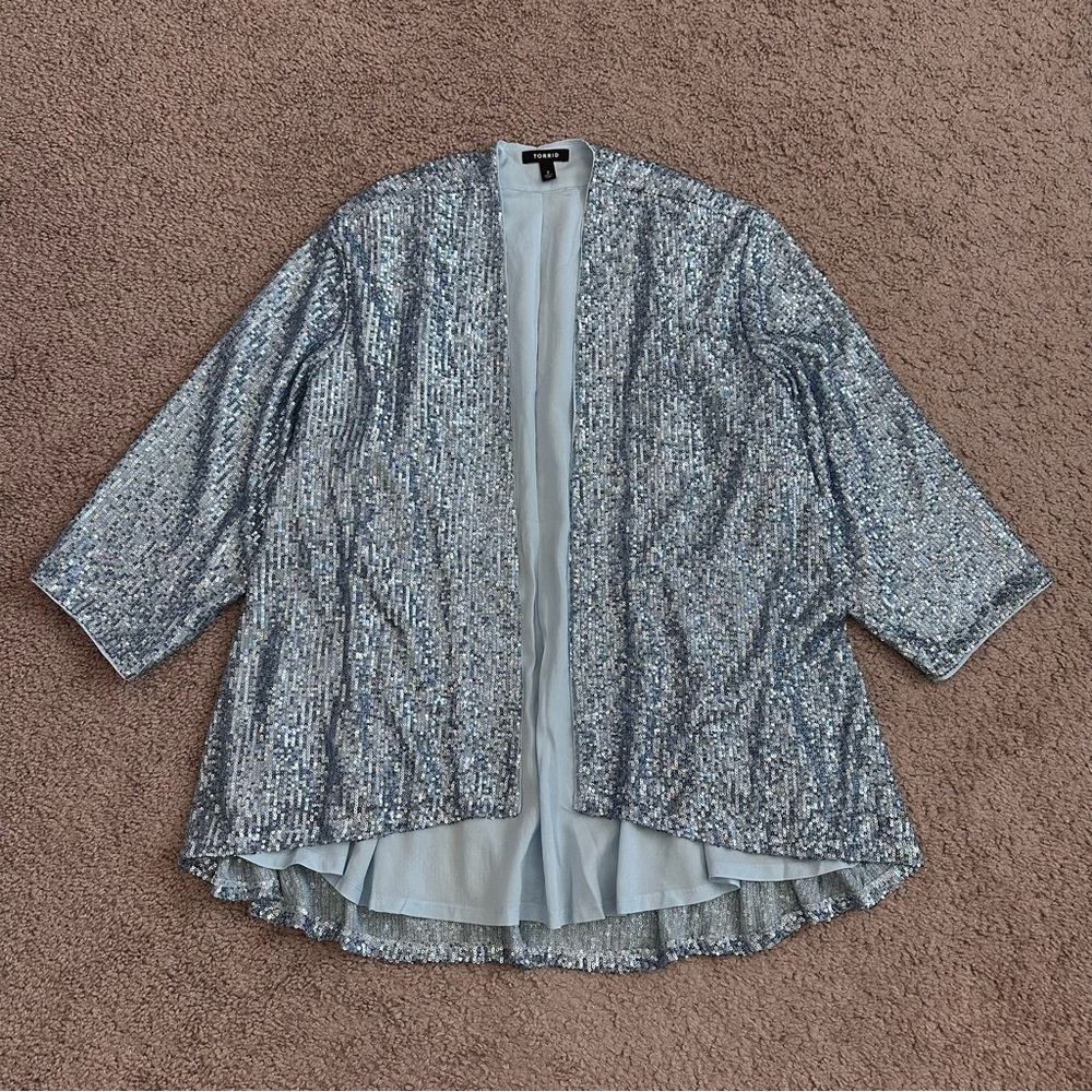 Torrid Blue Sequin Kimono Cardigan Womens 2 (US 18/20) New Year